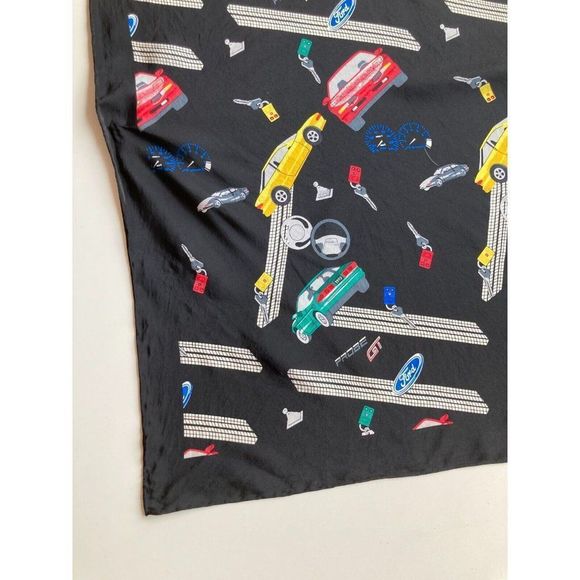 Vintage FORD MOTOR COMPANY Black Auto Car Print Silk 23" x 23" Square Scarf - Picture 6 of 11